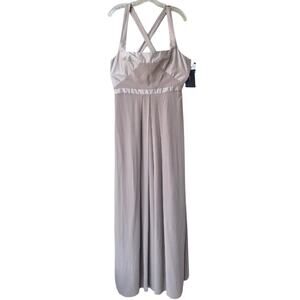 Nicole Miller 100% Silk Empire Waist Straps Formal Gown Chiffon Dress Taupe 14